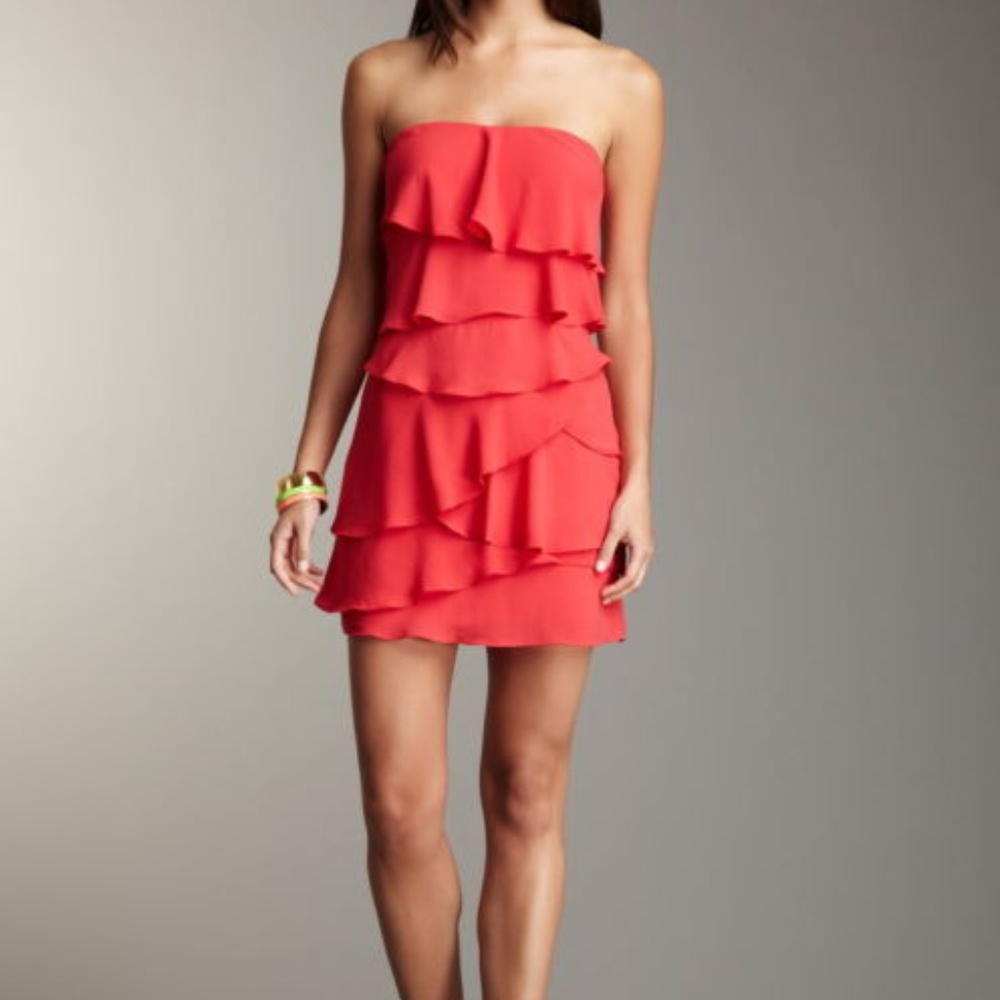 BCBGMAXAZRIA Strapless Ruffle Tiered Dress Style